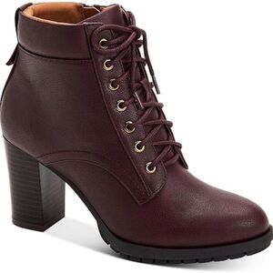Style & Co. Lucillee Lace-Up Heeled Booties in Wine - Size 8 (NIB)